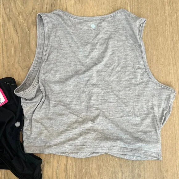 Yogalicious Workout Tank Top Two Pack Black Purple Gym Top Front Twist Athletic - Picture 7 of 7